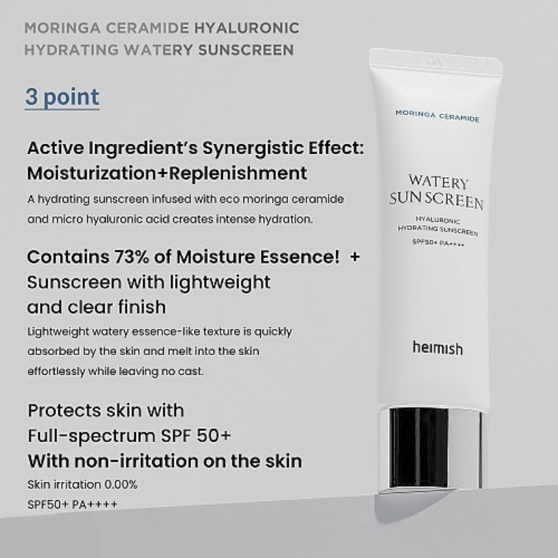 Heimish Moringa Ceramide Hyaluronic Acid Hydrating Watery Sunscreen 50ml - Image 4